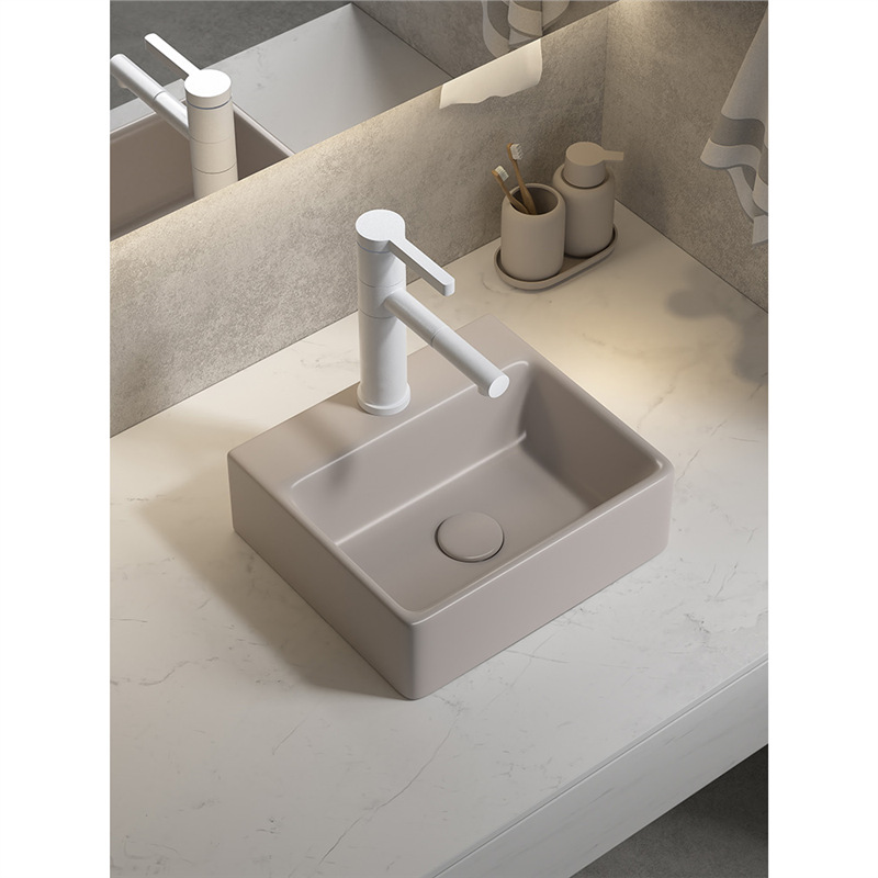 Viento moderno mate gris khaki cerámica mesa lavabo artístico lavabo único lavabo