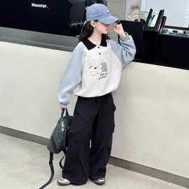 2025宽松休闲秋季穿搭2025新款中小生女童现可爱狗狗拼色翻领卫衣