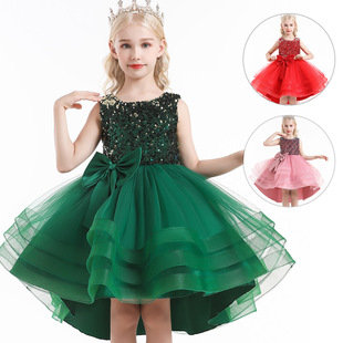 Children's Dress Autumn New Stylish Trailing Princess Dress Little Girl Hosting the Show Piano Show Performance Dress Trendy