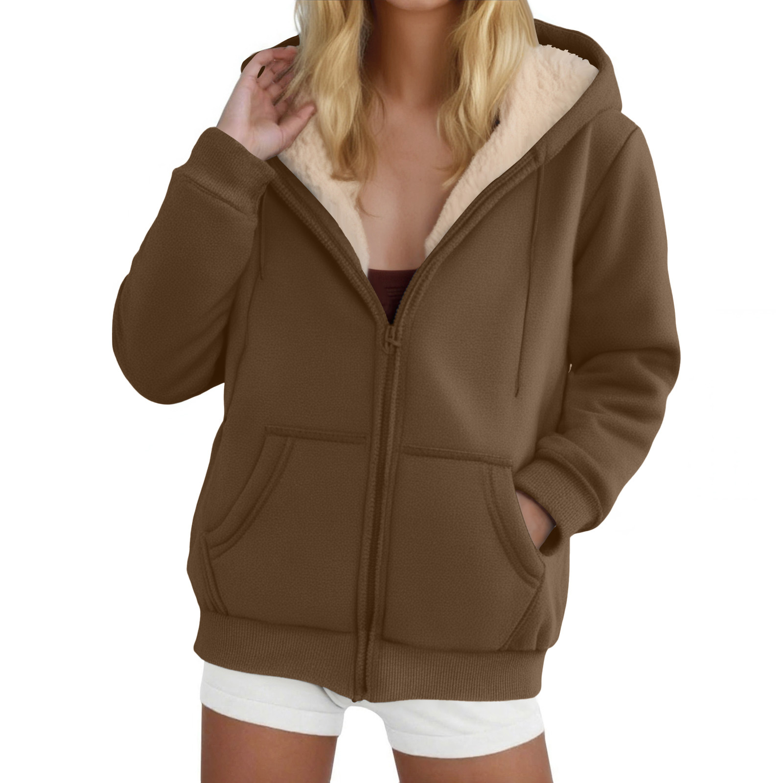 Sudadera con capucha para mujer de borreguito gruesa con forro_voghion.com