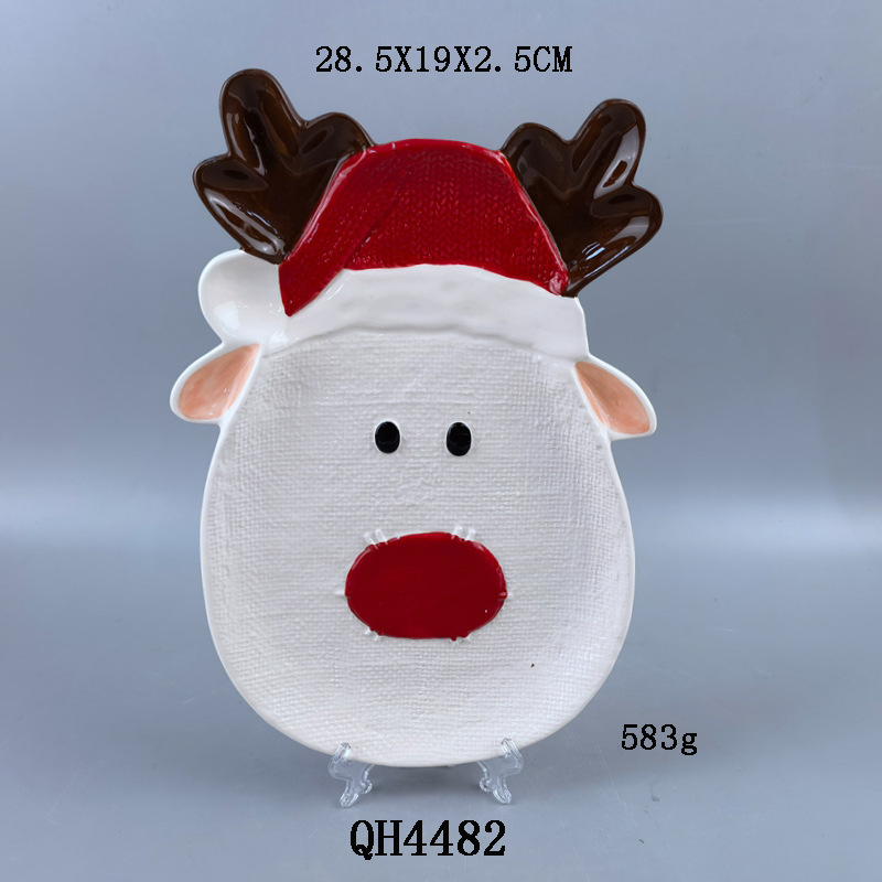 Plato de árbol de Navidad de cerámica Plato de Navidad de dolomita pesada Plato de Navidad de árbol de Navidad 3D pintado a mano Plato de galletas de marido