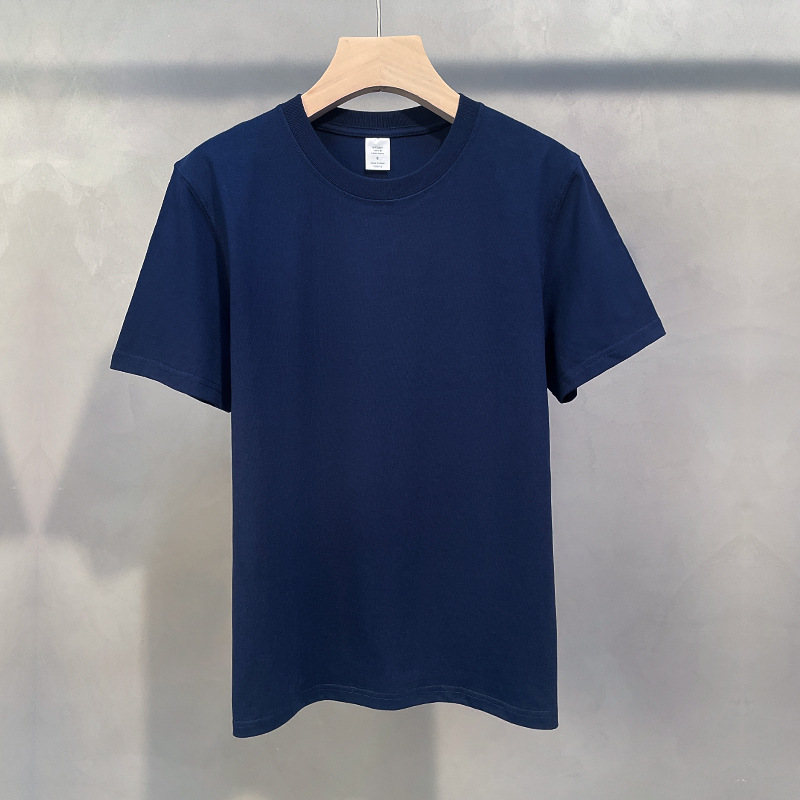 280g Camiseta de algodón pesado blanco y negro camisa base de hombres y mujeres color sólido cuello redondo manga corta estudiante calle logotipo imprimible Suelto