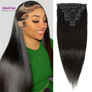 欧美外贸真发8件套Straight Clip In Hair Extensions直条卡子发