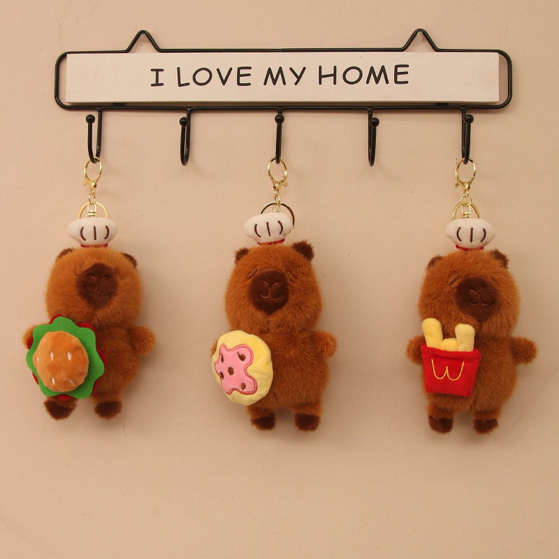 Creativo lindo pan de papas fritas felpa Kapibala colgante hamburguesa carpincho muñeca colgante pequeño llavero