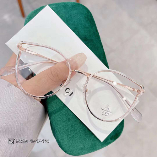 M2291 European and American cat eye flat mirror women's anti-blue light glasses can be equipped with myopia trendy frames women's frames wholesale