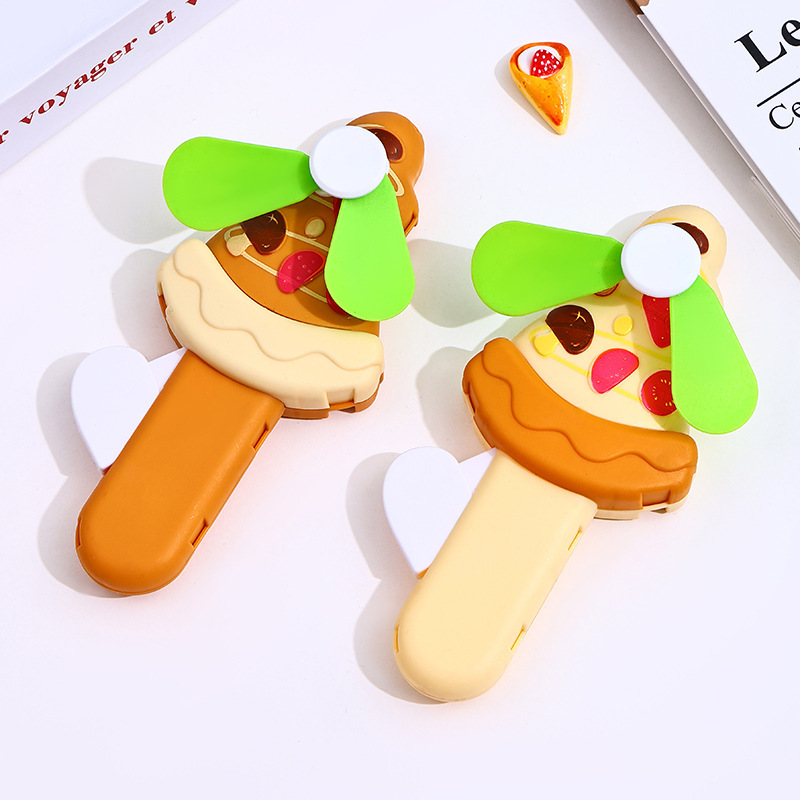 Children's Handheld Fan Creative Cute Small Toy Promotional Gift Fan Foreign Trade Wholesale Pizza Hand-Pressed Small Fan