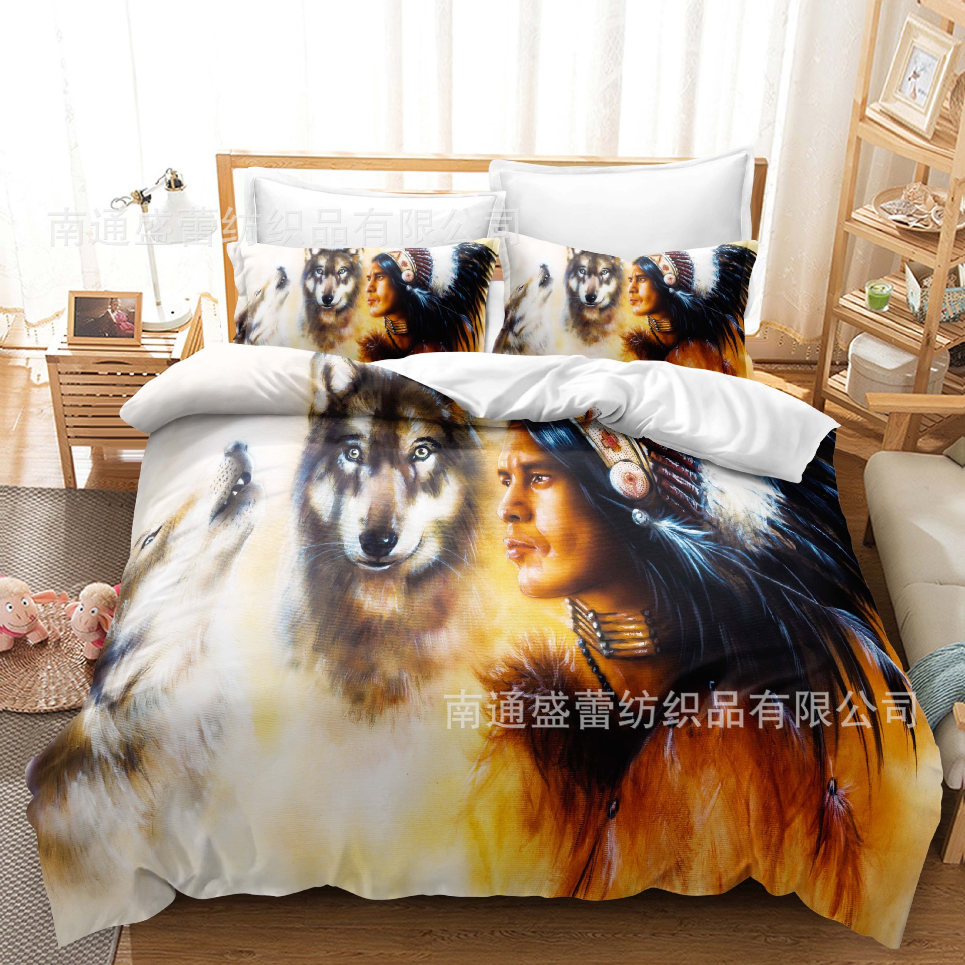 Serie de lobo 3D Impresión digital transfronteriza cubierta de edredón de comercio exterior conjunto de tres piezas conjunto de ropa de cama de cuatro piezas ventas directas de la fábrica