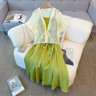 65-175kg Plus Size Women's Clothing for Curvy Women: Improved Hanfu Camisole Dress + Cardigan Set, New Summer Dress
