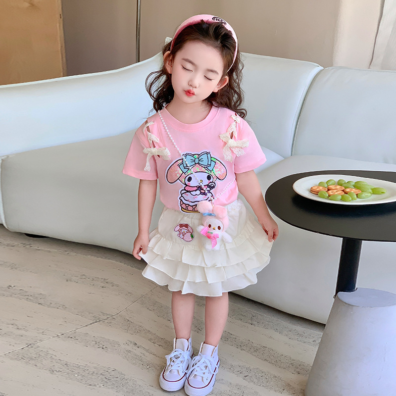 Girls Melody Cartoon Suit Summer New Children's Short-Sleeved Tops and Skirts Two-Piece Summer Suit Thin Foreign Trade