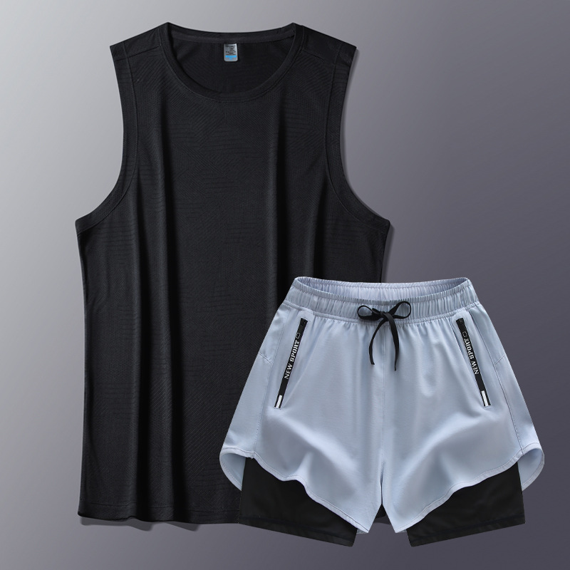 Trajes de chaleco de fitness para hombres, trajes deportivos para hombres, trajes de fitness de dos piezas, 2025 nuevas camisetas de verano rápidas