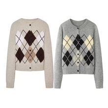 现货2025冬季新款气质休闲复古菱格纹含绵羊毛针织开衫MBE4CAR022
