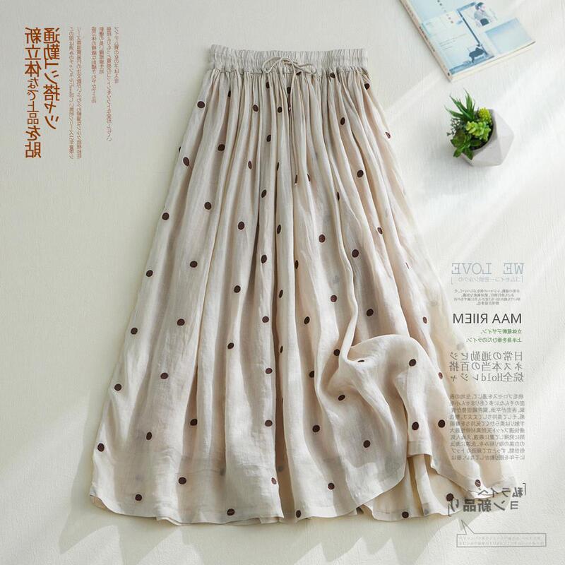 Clearance to pick up leaks ~ Japanese original single cotton and linen skirt women's large high waist double Ramie linen a-shaped wave long skirt