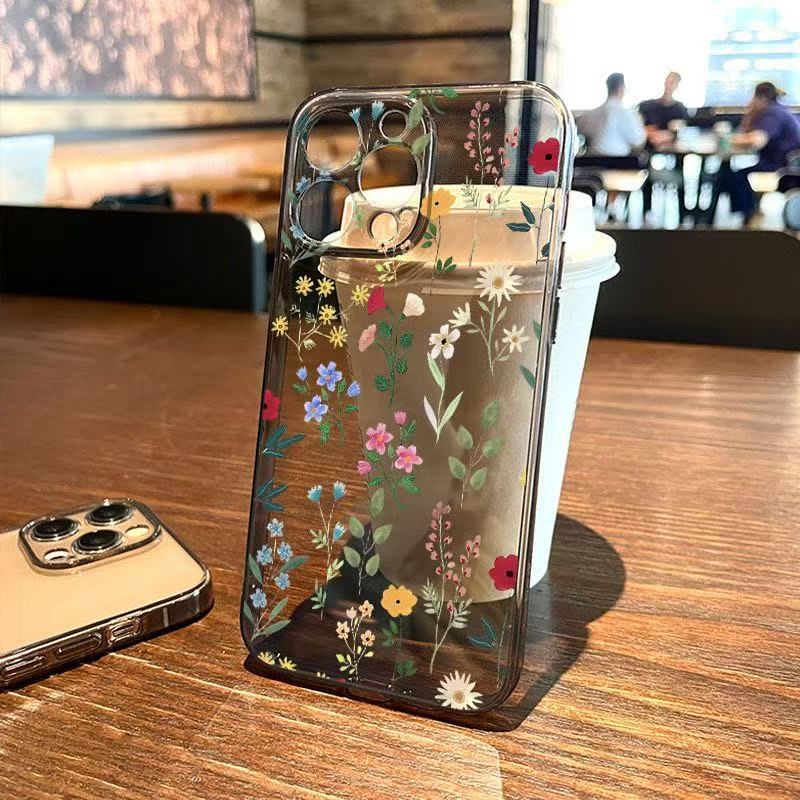 Flores pintadas de arte para iphone15promax funda para teléfono móvil Apple 16/14pro Japón y Corea del Sur 13/12/11