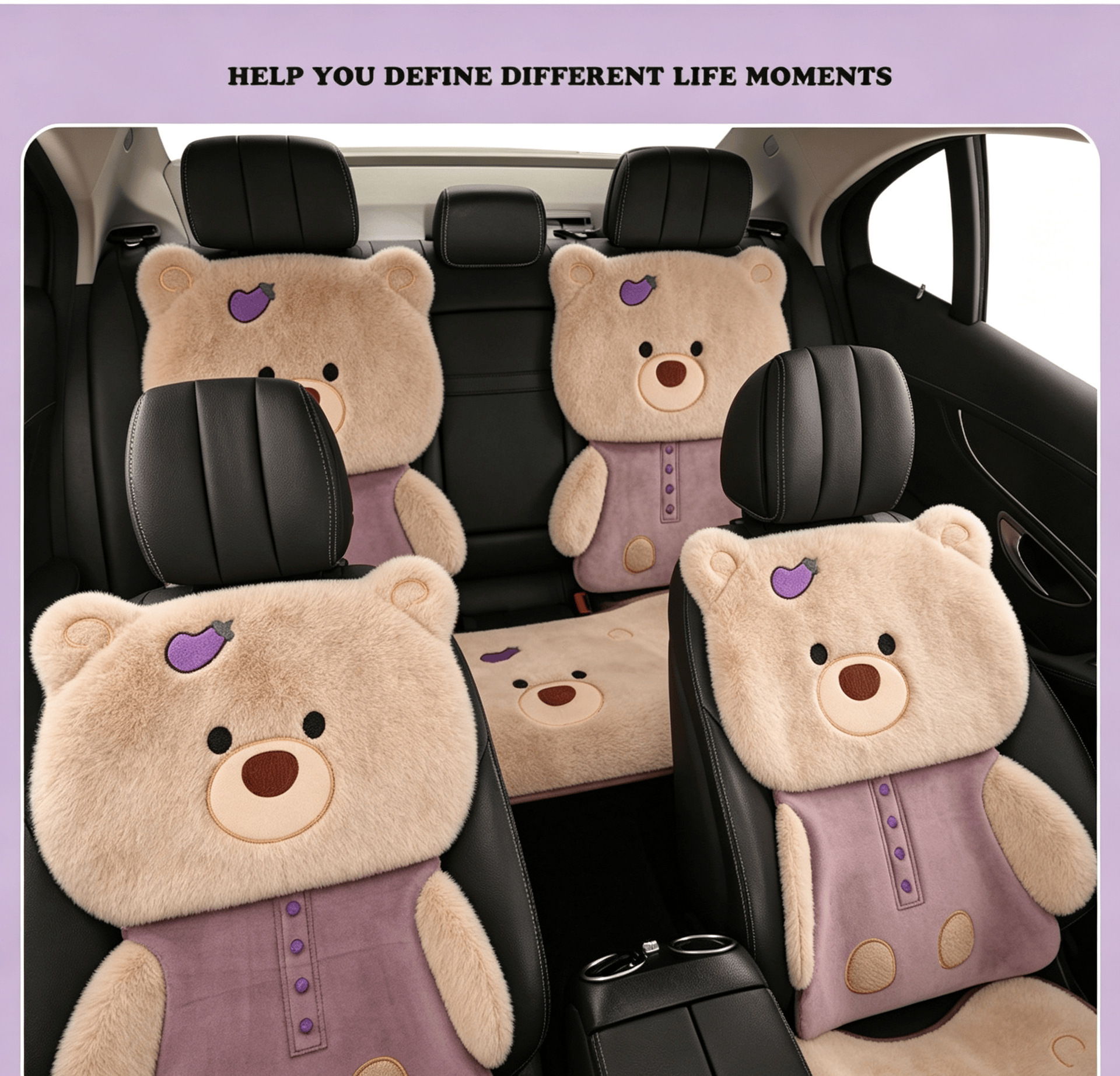 2026 new car seat cushion, winter plush and thickened, cute bear design, floor mat for winter warmth, rear seat cover