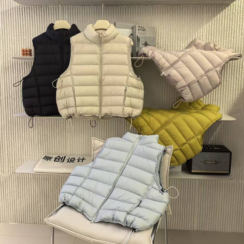 New Autumn and Winter Korean Style down Vest for Women, Short Style for Petite Figures, Stand Collar, Versatile, 90% White Duck down Vest Jacket