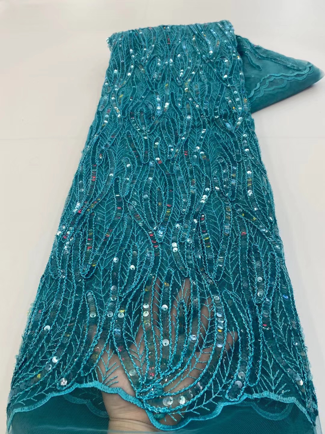 Ropa transfronteriza vestido de novia tela de lana cuerda de lentejuelas malla bordada vestido de malla de encaje JX3430