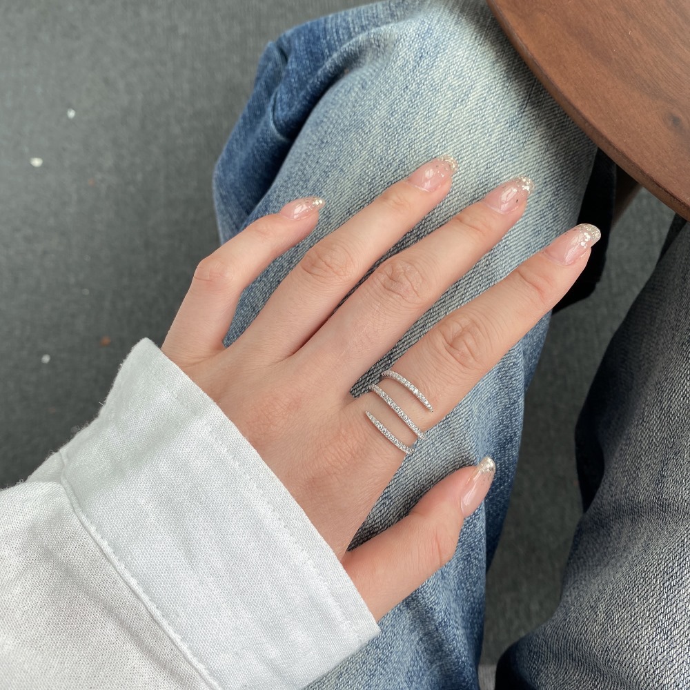 Simple Style Geometric Sterling Silver Plating Zircon Open Ring