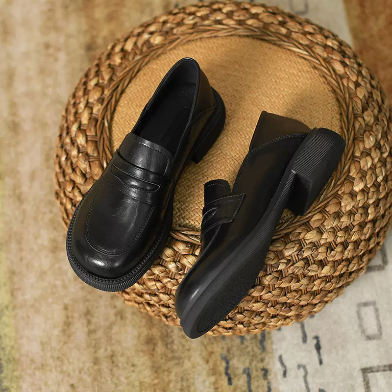 2024年法式厚底乐福鞋女真皮增高一脚蹬漆皮懒人鞋复古软皮JK皮鞋