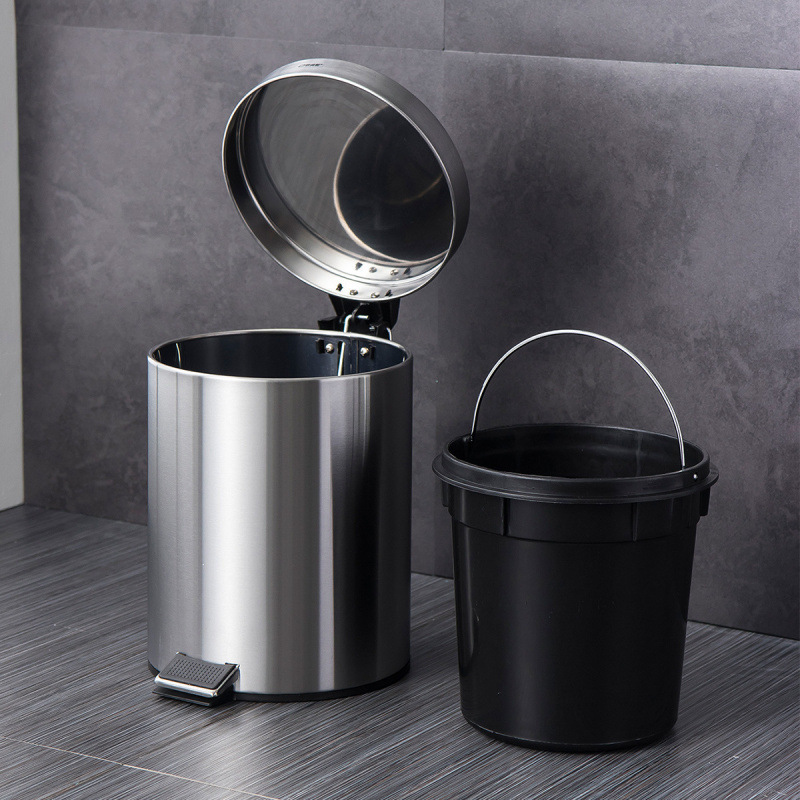 Y Cross-Border Stainless Steel Flip-Top Trash Can Wholesale Household Bathroom Kitchen Foot-Operated Round Slow-Down Silent