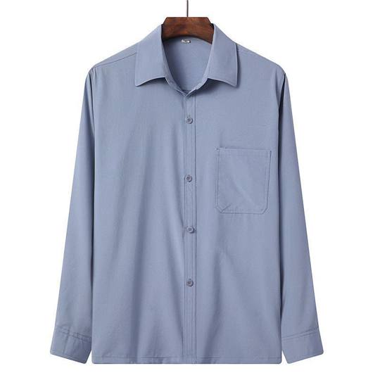 Middle-aged and Elderly Men's Long-sleeved Shirt Spring and Summer Thin Casual Loose Grandpa Shirt Old Man's Long-sleeved Top Dad's Dress