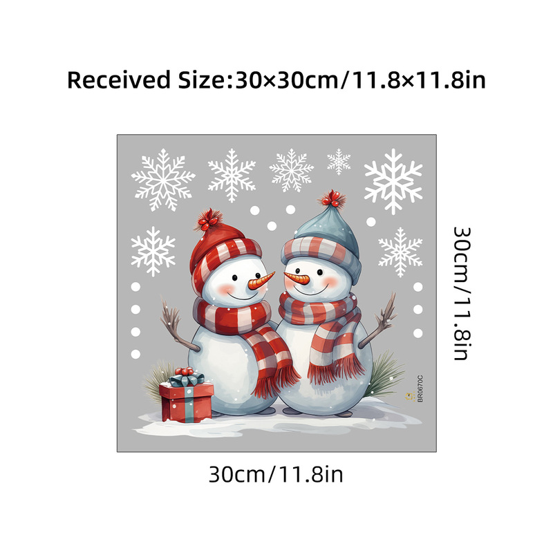 BR0670C クリスマス雪だるま窓自己粘着紙完全透明 UV 両面ビジュアル窓ガラス装飾ステッカー|undefined