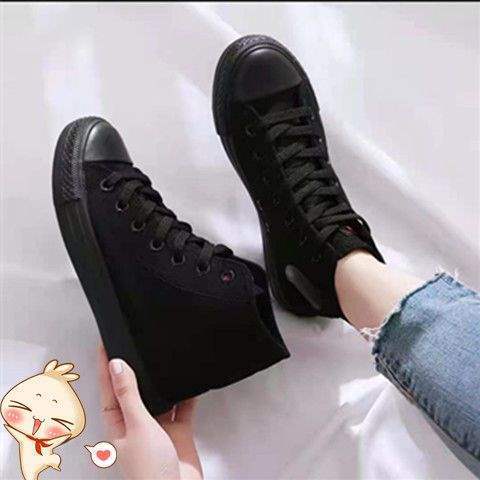 All Black High-Top Canvas Shoes 2025 Autumn and Winter Soft-Soled Women's Shoes for Couples Versatile Student Ulzang New Cloth Shoes