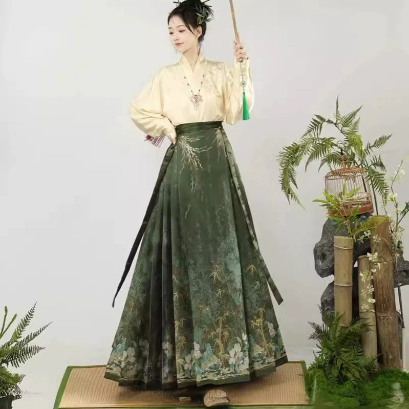 Оригинальная национальная юбка с конским лицом в стиле [Bamboo Shadow] с вышивкой Ming Hanfu