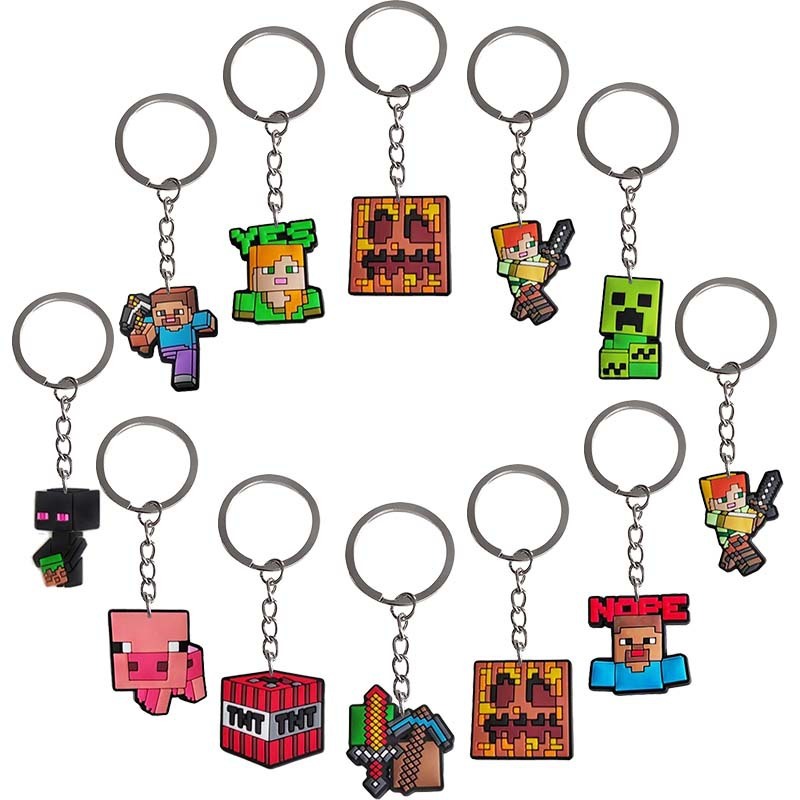 Minecraft キーホルダーシリーズ漫画アクセサリー PVC ソフトラバーキーホルダーバッグペンダント小さなスクールバッグキーホルダー|undefined