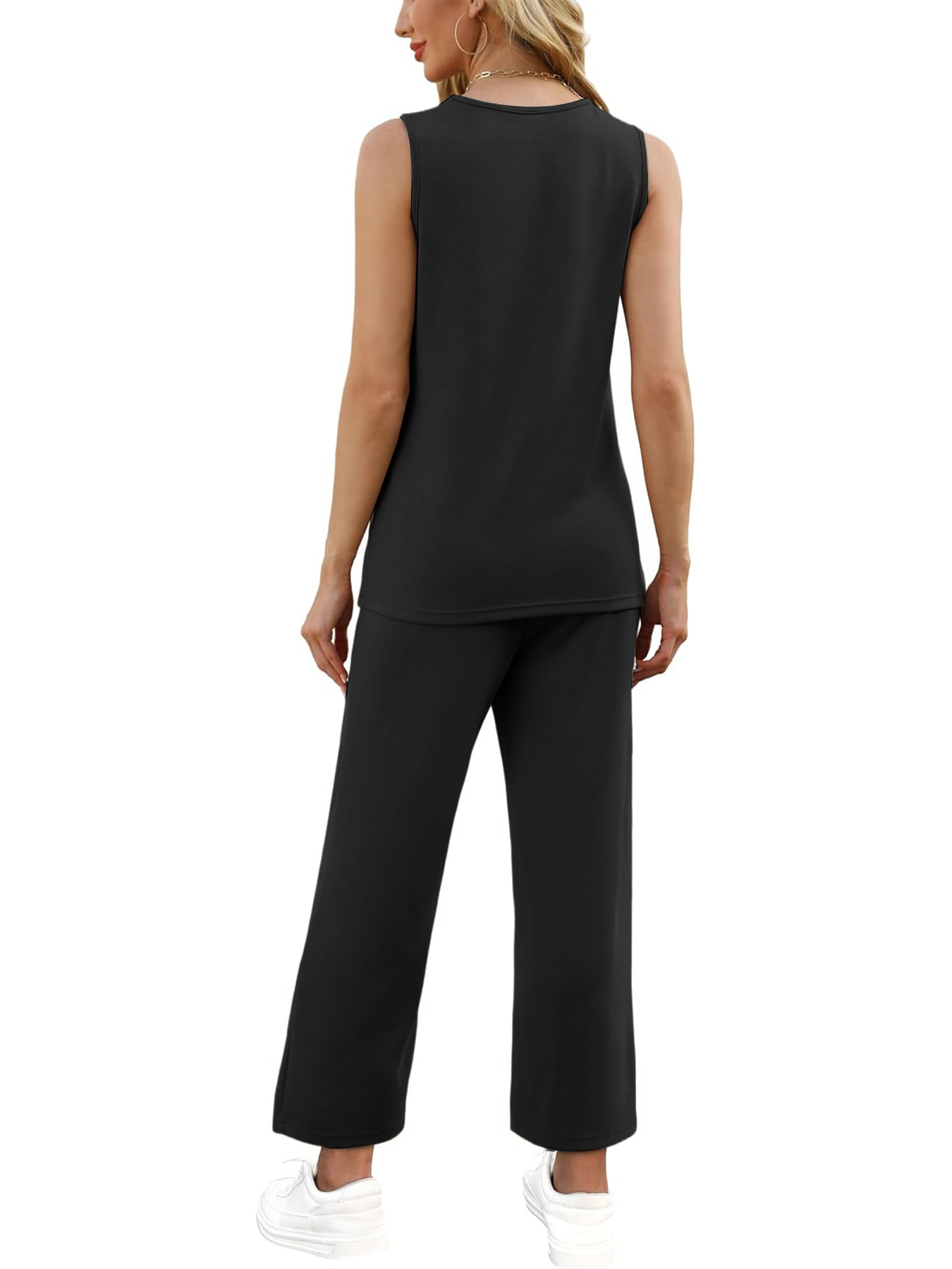 Sleeveless Hoodie & Pants Set For Women, Loose Fit Casual Jogger Outfit, Waffle Knit Cropped Top And Lounge Shorts Two Piece_ecoleips.com