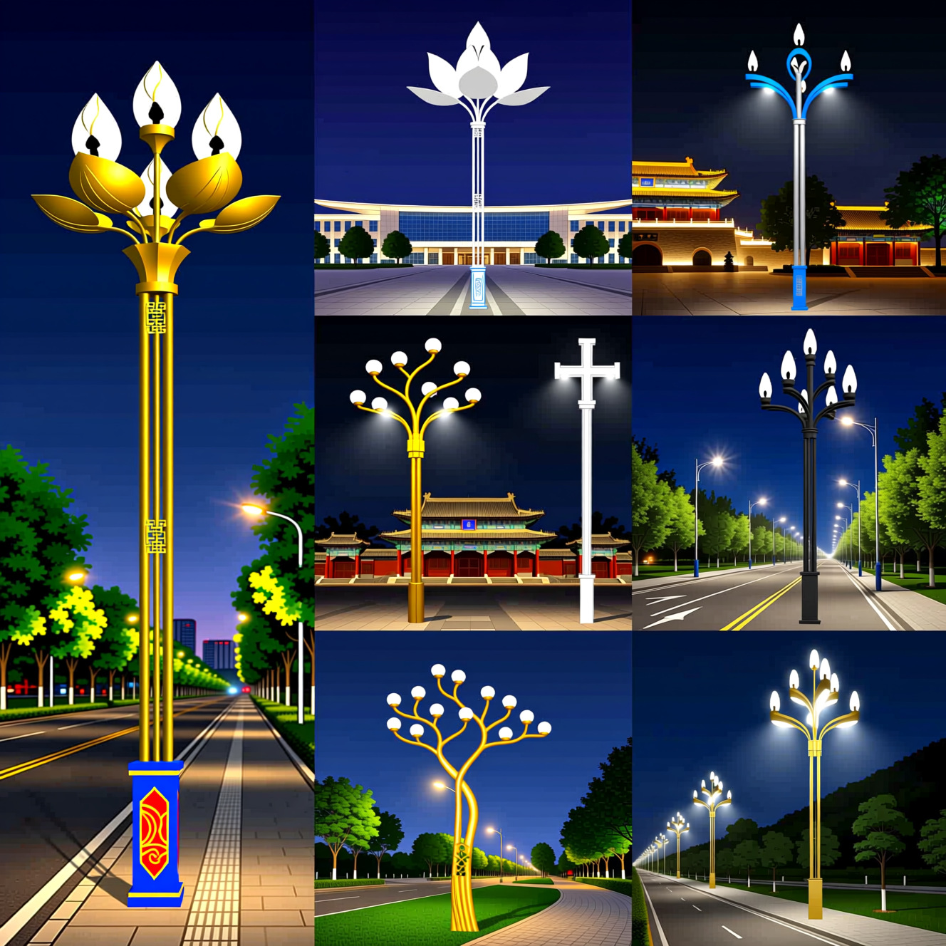 玉兰灯高杆照明路灯6米7米9火8米10米九头中华灯户外景观灯广场灯