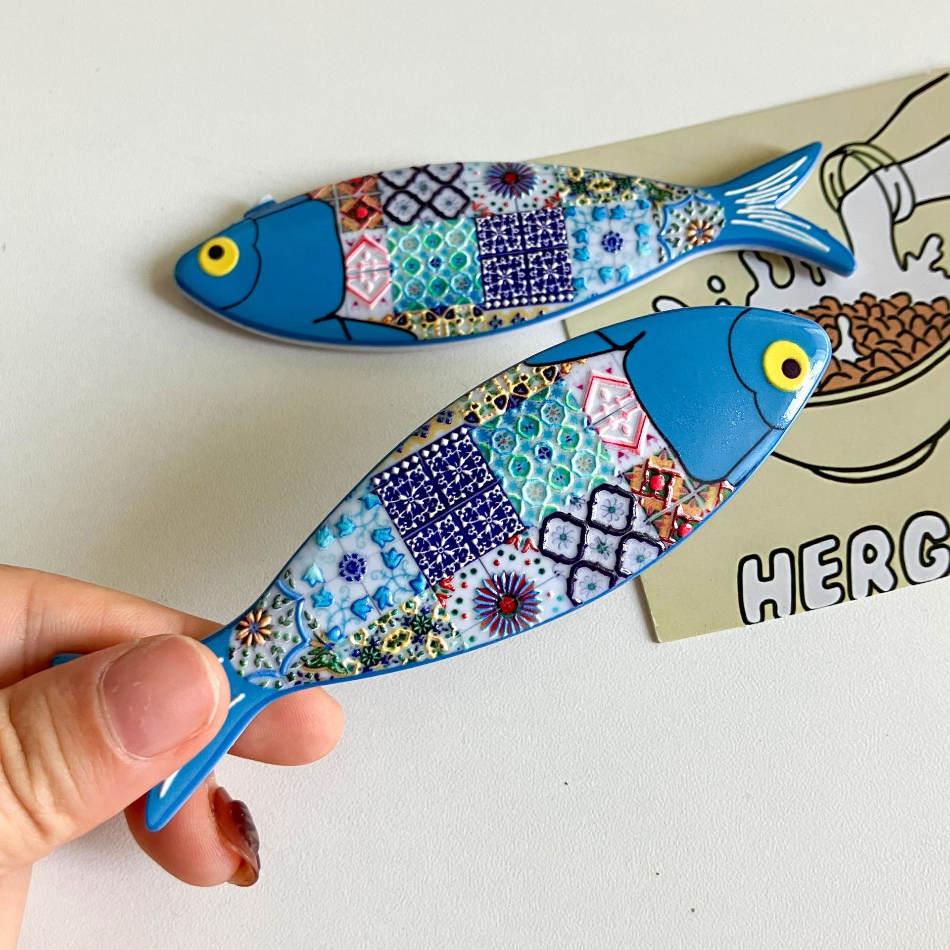 Nueva etiqueta de nevera de pescado transfronteriza estilo bohemio color material de melamina patrón en relieve decoración diaria del hogar