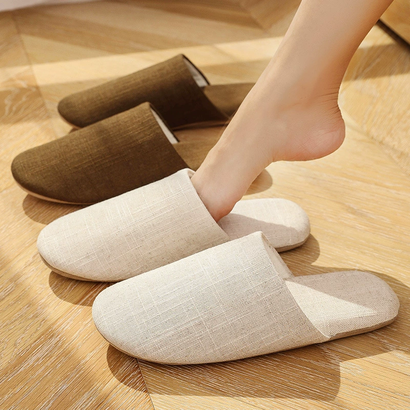Немые хлопковые тапочки, женские высококачественные осенне-зимние домашние офисные тапочки с деревянным полом, хлопковые и льняные тапочки для мужчин