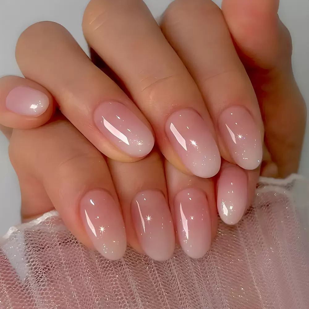 穿戴甲短甲片粉白渐变穿戴式甲片美甲穿戴甲片批发press on nails