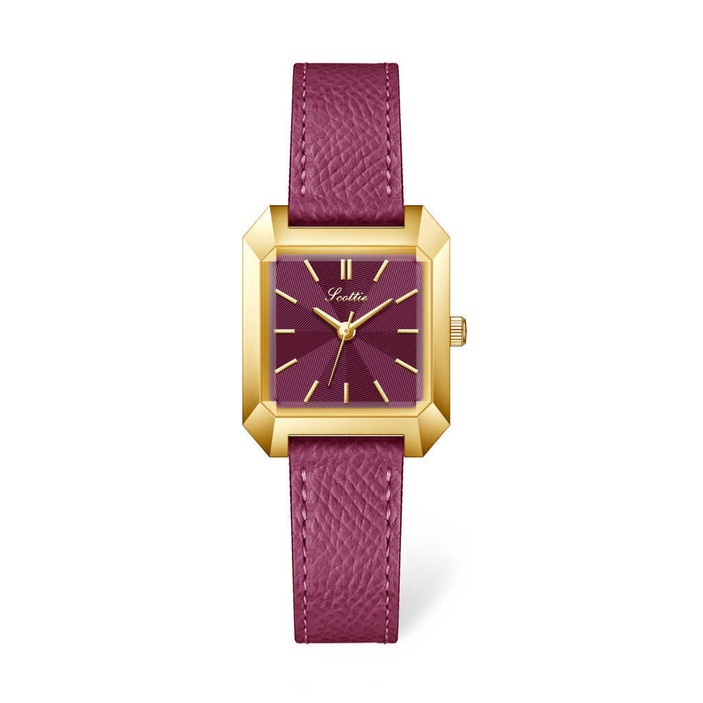 Montre Scottie Square Steel 9153 pour femme, bracelet en cuir couleur fruit du dragon, diffusion en direct_voghion.com