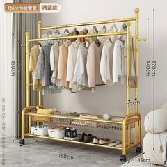 極厚洋服ラック、寝室用洋服ラック、床置き縦型物干しラック、多機能厚みのあるコートラック、ダブルロッド