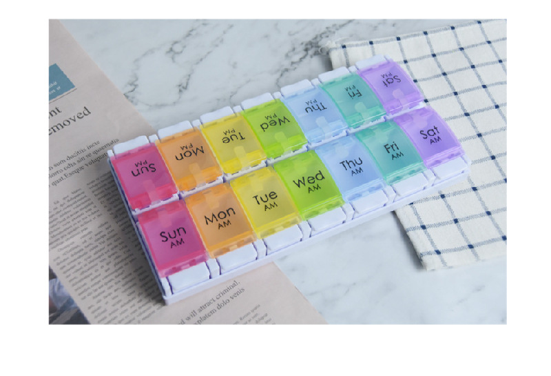 14.5*8*4.2cm; 14칸 컬러 알약 상자 14001