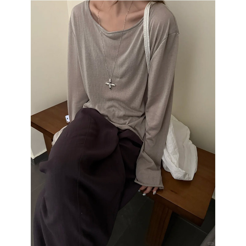 Lazy and Pure Desire Style Loose Semi-Sheer Long-Sleeve Blouse for Women, New Summer Tencel Texture Sun-Protective Base Shirt T-Shirt Lazy and Pure Desire Style Loose Semi-Sheer Long-Sleeve Blouse for Women, New Summer Tencel Texture Sun-Protective Base Shirt T-Shirt