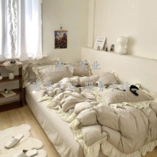 22 Korean ins Gentle Princess Style Seersucker Wash Cotton Four-piece Set Student Dormitory Three-piece Spring and Summer Bed