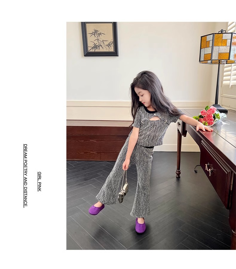 2024 kleidung Koreanische Ausgabe Modische Western Stil Sommer Neue Kollektion kinder Mädchen Bell-Bottom-Hose Zwei_voghion.com