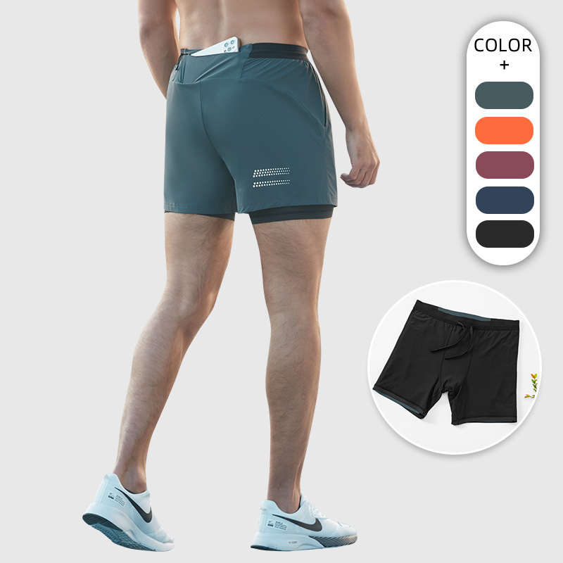 American Sports Shorts Men's Outdoor Marathon Fitness Fake Two-piece Quick-drying Breathable Anti-walking Swimming Three-point Shorts