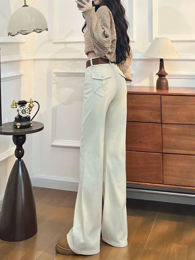 Women's High-rise White Embroidered Flared Jeans Boho Style Spring_voghion.com