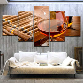 现代简约五联雪茄威士忌 喷绘画 创意沙发背景墙装饰画挂画油画