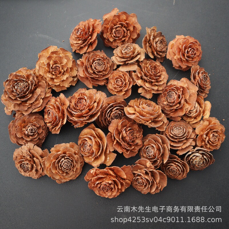 Wooden Roses】Natural Dried Flowers Handmade Materials Christmas Pine Cones Home Decoration Dried Fruit Pods DIY Material Kit