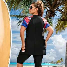 新款外贸出口保守运动风泳衣女分体泳衣两件套大码亚马逊一件代发