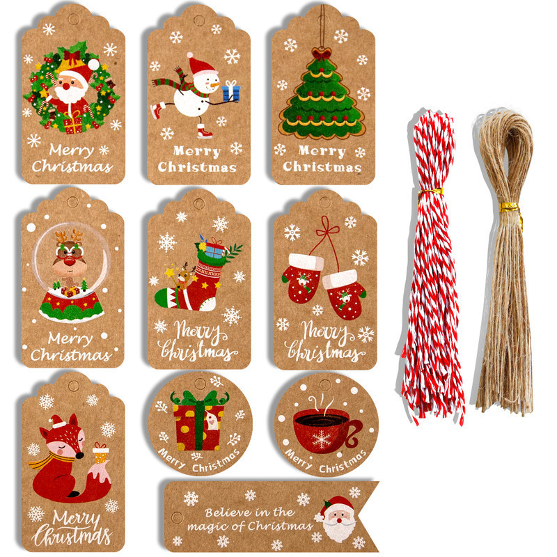Christmas hang tag kraft paper Christmas gift packaging hang tag Amazon Santa Claus card 100 set