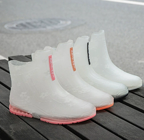 Резиновые сапоги средней длины, женские модные Нескользящие износостойкие непромокаемые сапоги, Мужская Водная обувь для пар, прозрачная непромокаемая обувь для взрослых, трансграничная