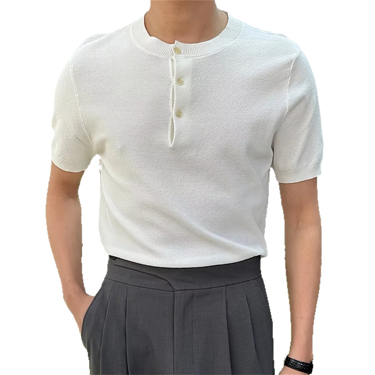 Verano nueva camiseta de cuello Henry camiseta de manga corta hombre viejo viento de negocios de hielo de verano fábrica transfronteriza al por mayor