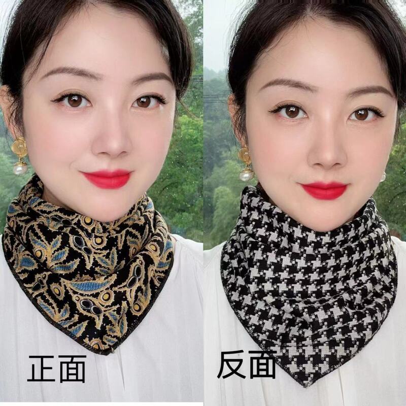 【両面マカオ綿三角タオル】秋冬首保護保温マフラー女性気質百合ファッション防寒多機能|undefined