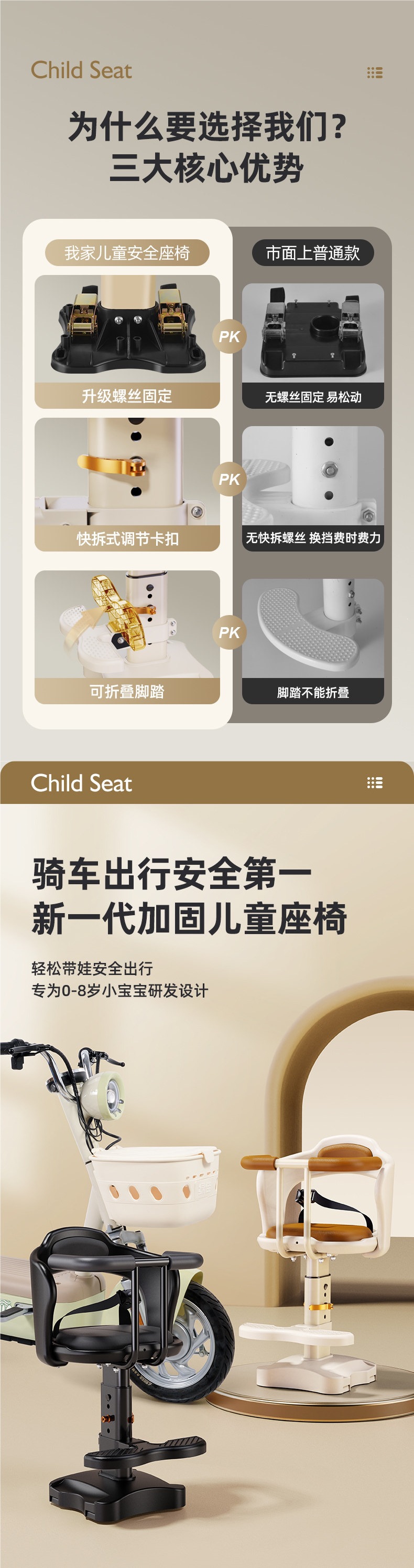 Electric Vehicle Child Seat Front-Mounted Baby Safety Seat for Electric Bikes and Motorcycles, Adjustable Small Stool for Kids and Infants