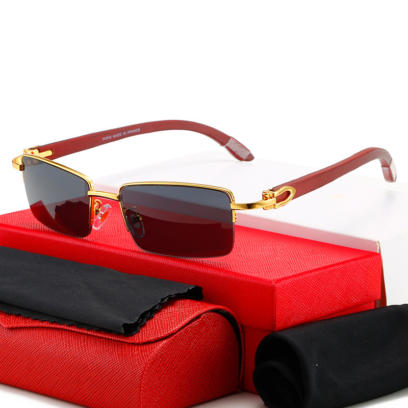 New Card Home Half Frame Original Wooden Leg Sunglasses Men's European and American Cross-border Box Trendy Sunglasses Women's Wooden Glasses Frame New Card Home Half Frame Original Wooden Leg Sunglasses Men's European and American Cross-border Box Trendy Sunglasses Women's Wooden Glasses Frame